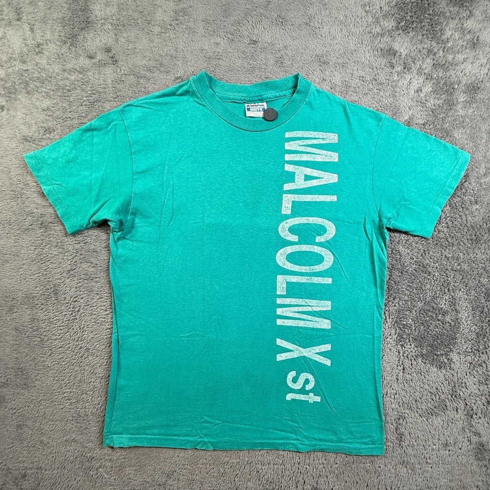 Vintage 90s Malcolm X Shirt Single Stitch Hanes USA Mens L Teal Black Activist
